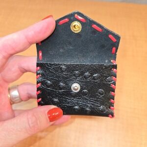 Tiny‎ Coin Purse Pouch, Leather, Toothfairy Wallet, snaps shut 3x2 Black & Red